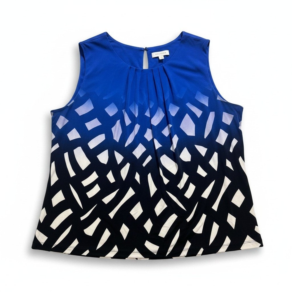Calvin Klein XL Womens Blue Geometric Ombre Sleeveless Pleated Blouse Casual Top